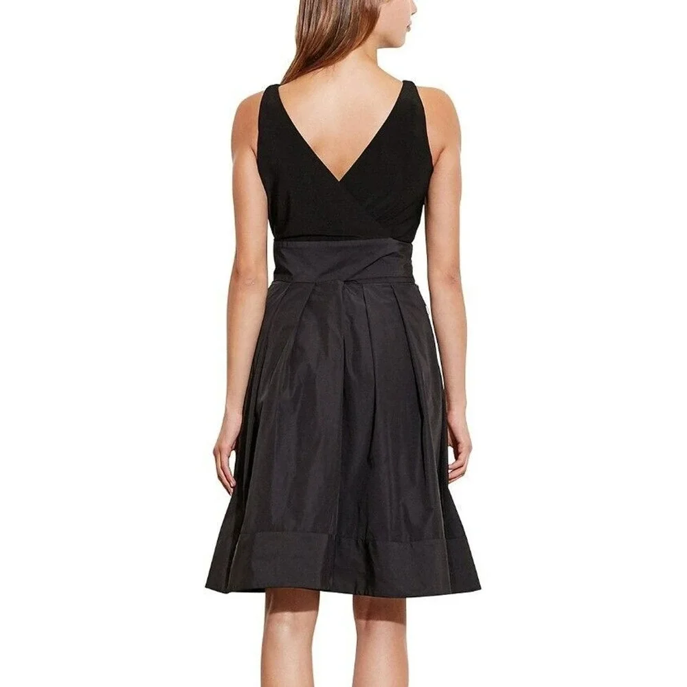 Lauren Ralph Lauren Black Taffeta Fit and Flare Dress Sleeveless Black Size 6 - Picture 2 of 9